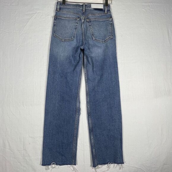Redone Blue Cotton Blend Denim 80’s Slim Straight Leg Distressed Jeans Size 25 - Picture 6 of 11